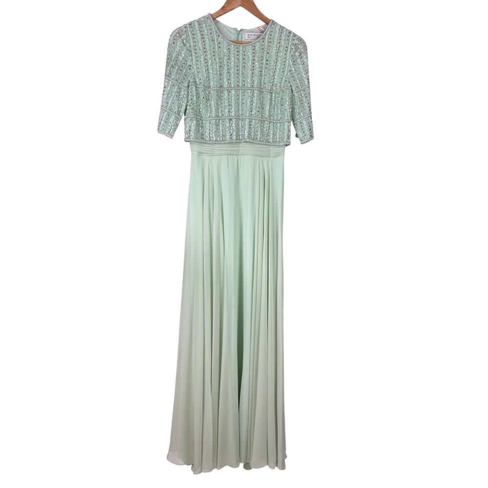 Mac Duggal NWT Sage Green Chiffon Gown Beaded Embellished 3/4 Sleeve Top Size 4 - Picture 3 of 9